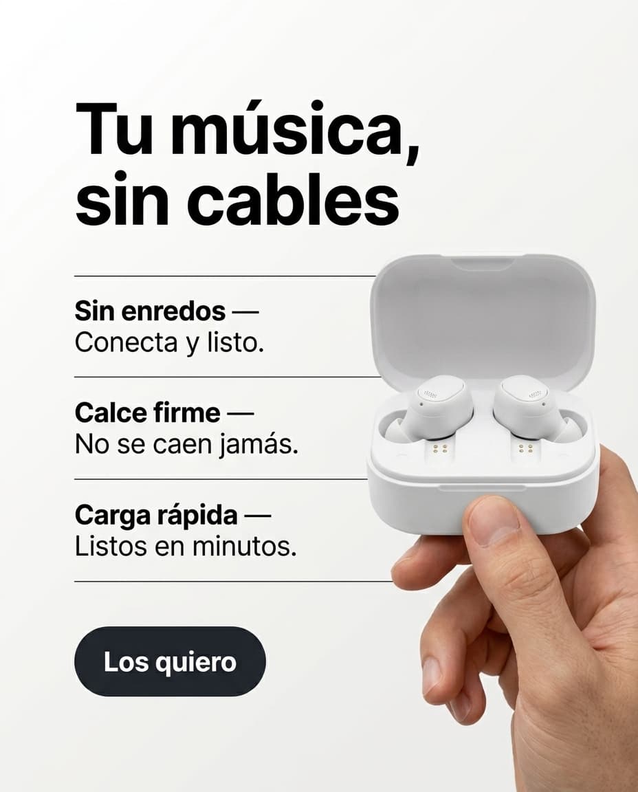 Anuncio de los audífonos en formato Beneficios